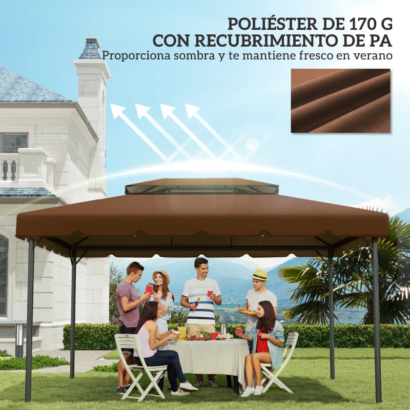 Outsunny Toldo de Recambio para Cenador 4x3 m con Techo Doble Orificios de Drenaje Solo Toldo NO Incluye Marco Café