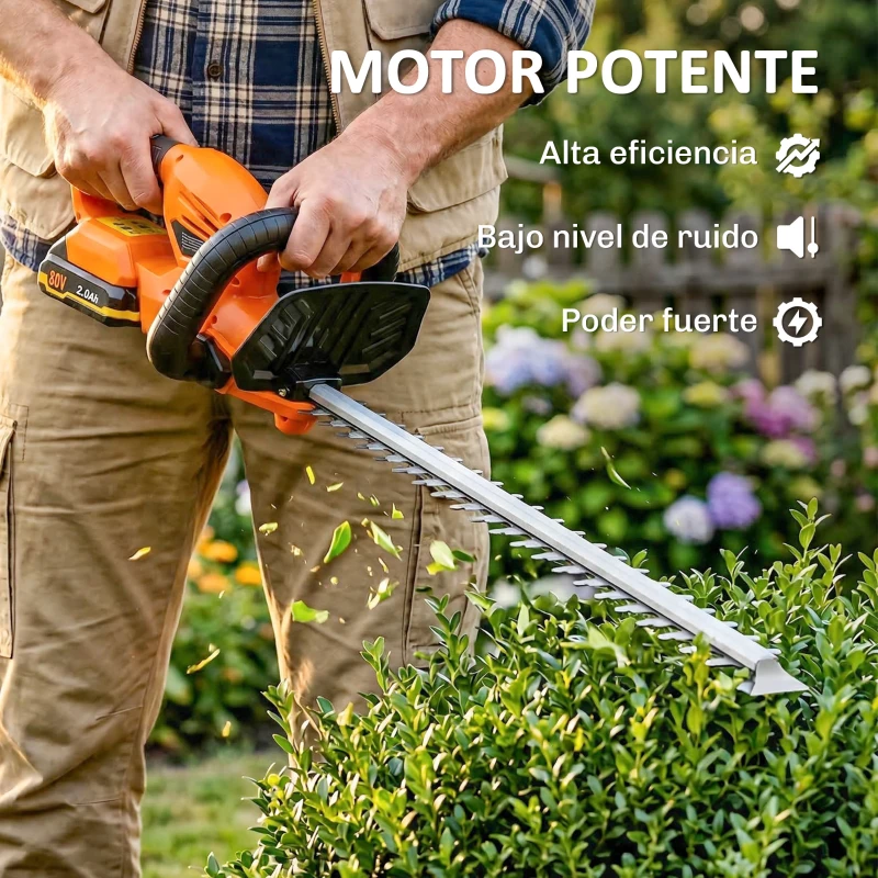 Outsunny Cortasetos Batería 18V con Batería de 2000mAh Hoja de Doble Acción 51 cm Motor sin Escobillas y Cargador Naranja