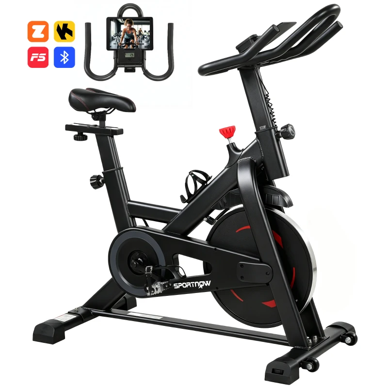 SPORTNOW Heimtrainer Fahrrad Höhenverstellbar Hometrainer mit APP Magnetwiderstand LCD-Monitor verstellbar Lenker Handyhalter