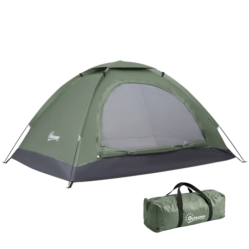 Outsunny Tienda de Camping Plegable con 2 Ventanas de Malla Bolsa de Transporte y Marco de Fibra de Vidrio 206x152x110 cm Verde