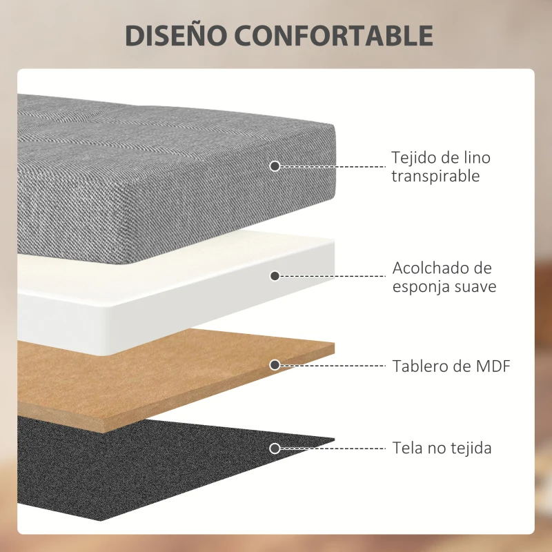HOMCOM Baúl de Almacenaje para Dormitorio Plegable 84L Tapizado de Lino Sintético con Tapa para Salón 76x38x38 cm Gris Claro