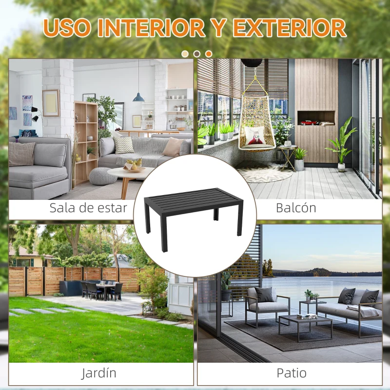 Outsunny Mesa de Centro de Jardín Rectangular con Estructura de Acero Galvanizado para Patio Terraza 101,5x61x46 cm Negro
