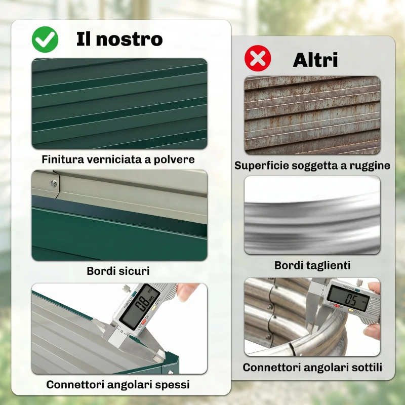 Outsunny Letto per Orto Rialzato a Fondo Aperto con Rivestimento, in Acciaio Zincato, 120x60x30.5 cm, Verde