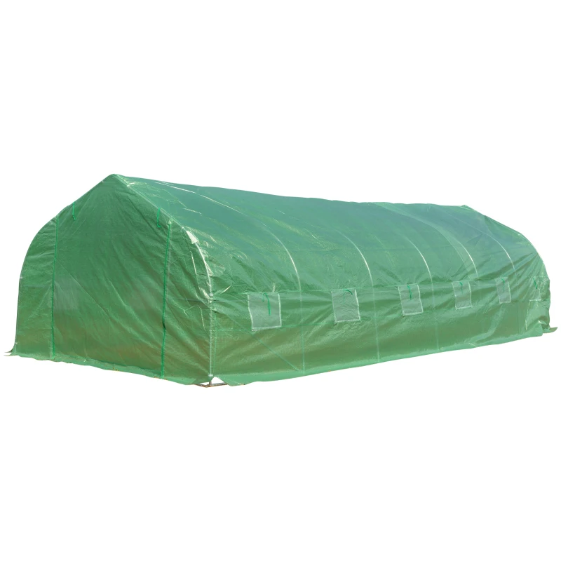 Outsunny Estufa Tipo Túnel 800x300x200cm com 12 Janelas e Porta Enrolável Cobertura de PE 140g/m² e Aço Teto Pontiagudo para Cultivo de Plantas Verduras Verde