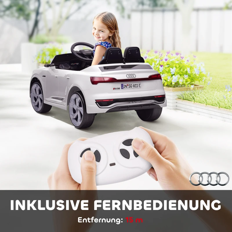 AIYAPLAY Elektro-Kinderauto, 12V Audi Q8, 3-5 km/h, Fernsteuerung, Scheinwerfer, Musik, Weiß