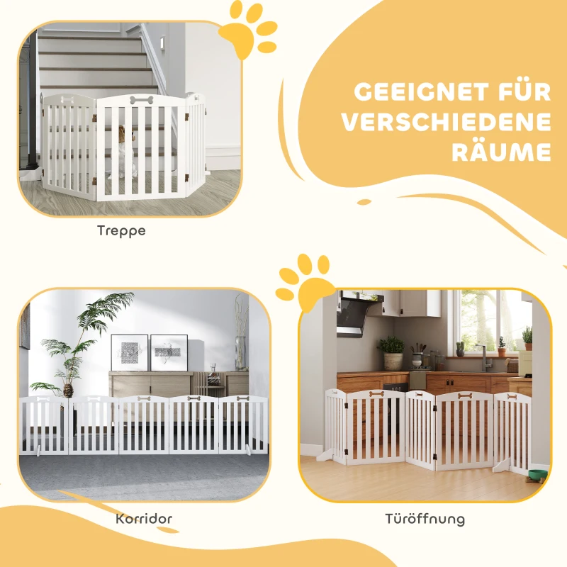 PawHut Freistehendes Hundegitter mit Stützfüßen, für Türrahmen, Flur, Treppe, 258 x 30 x 61 cm, Weiß