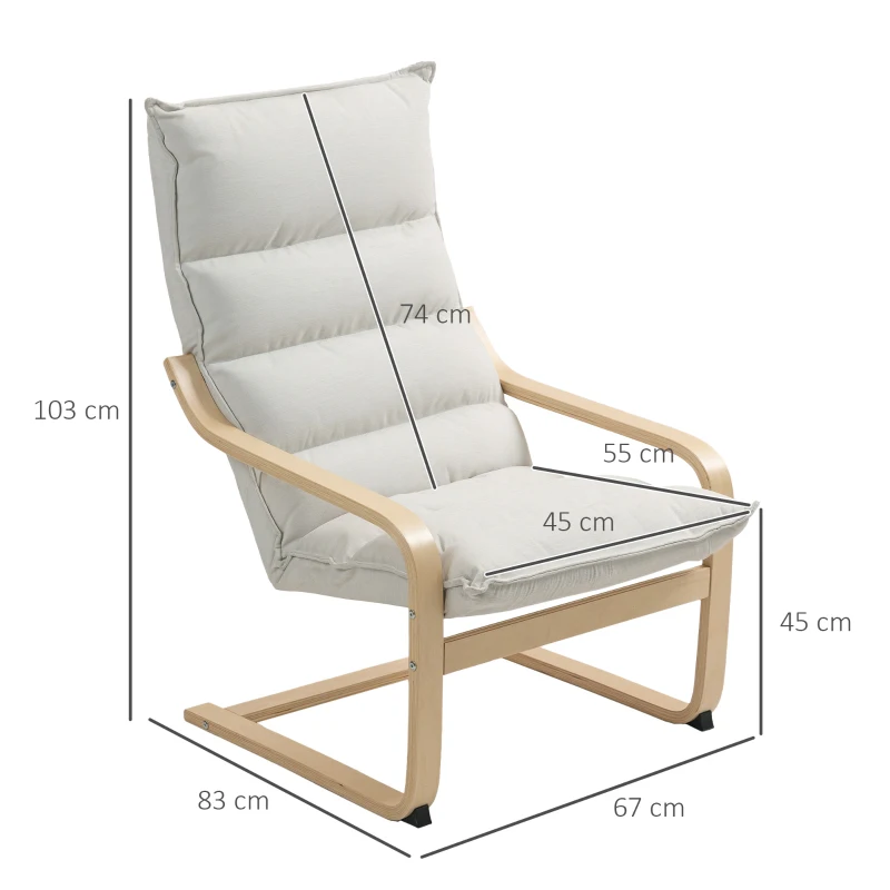 HOMCOM Sillón de Salón Moderno con Respaldo Alto Acolchado Patas de Madera y Tapizado en Terciopelo 67x83x105 cm Crema
