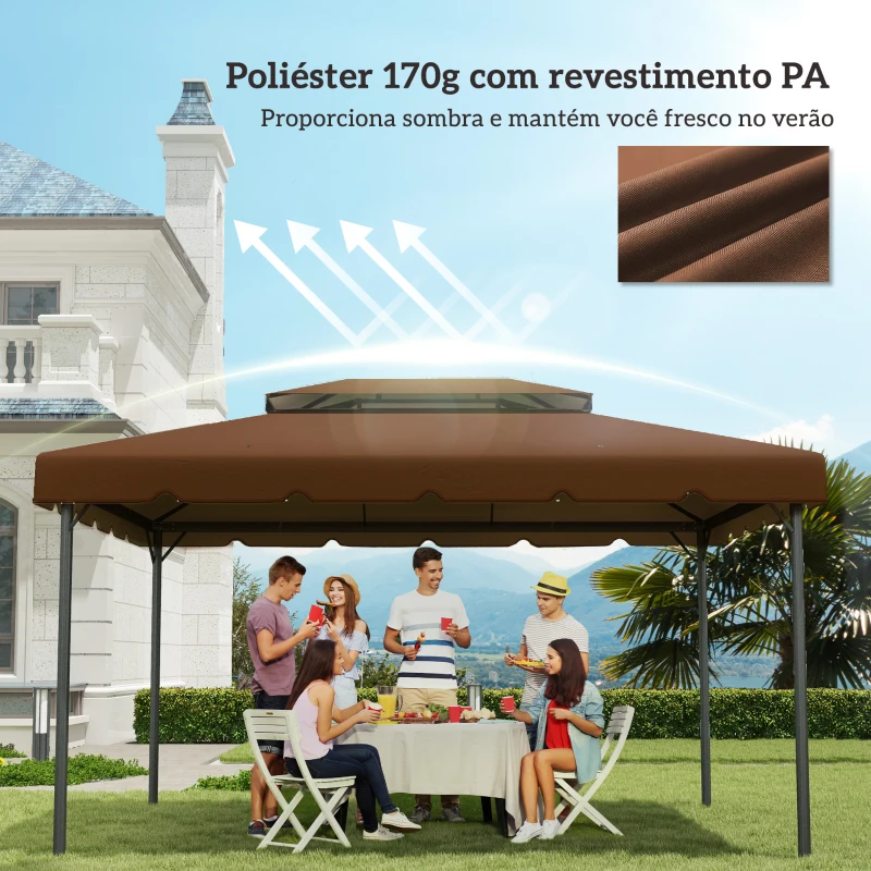 Outsunny Toldo de Substituição para Pérgola 400x300 cm com Duplo Teto e 8 Orifícios de Drenagem Marrom