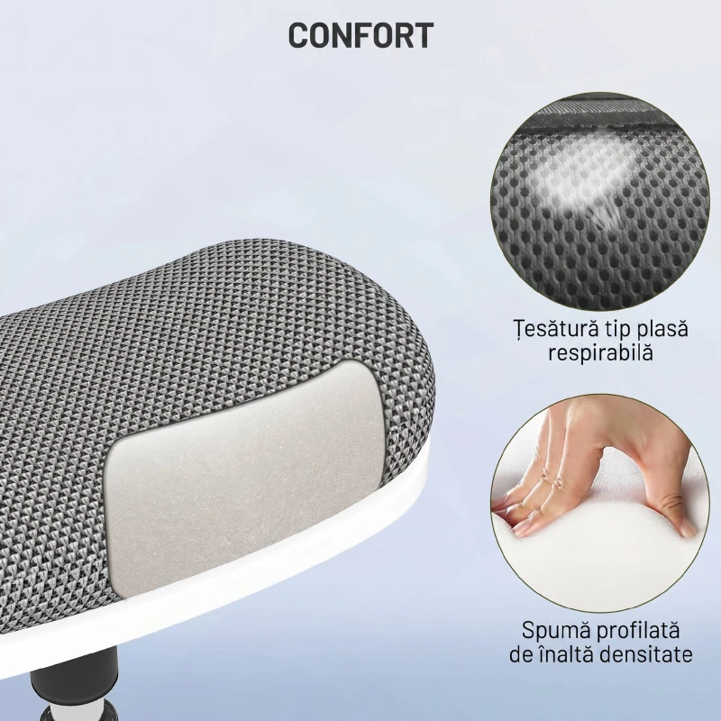 HOMCOM Scaun ergonomic și căptușit, reglabil pe înălțime, cu înclinare de 5°, 41.5x41.5x51.5-71.5 cm, gri