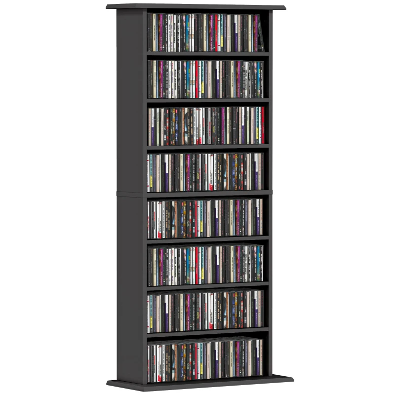 HOMCOM Rangements pour CD et DVD avec 8 compartiments et 6 étagères réglables, capacité max. 360 CD/185 DVD et Blu-ray, noir