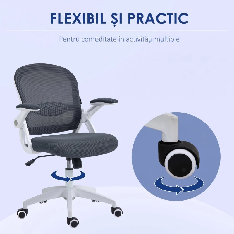 Vinsetto Scaun de Birou Ergonomic cu Spătar din Plasă și Înălțime Reglabilă, 65.5x61.5x88-97.5cm, Gri