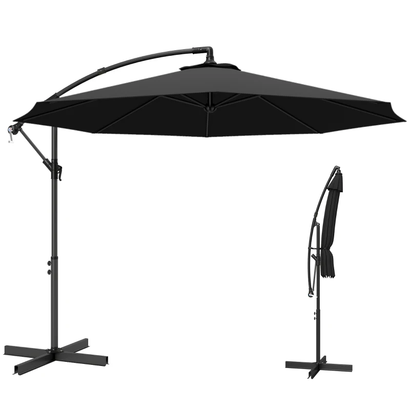 Outsunny 3m Overhanging Cantilever Parasol, with Cross Base - Black
