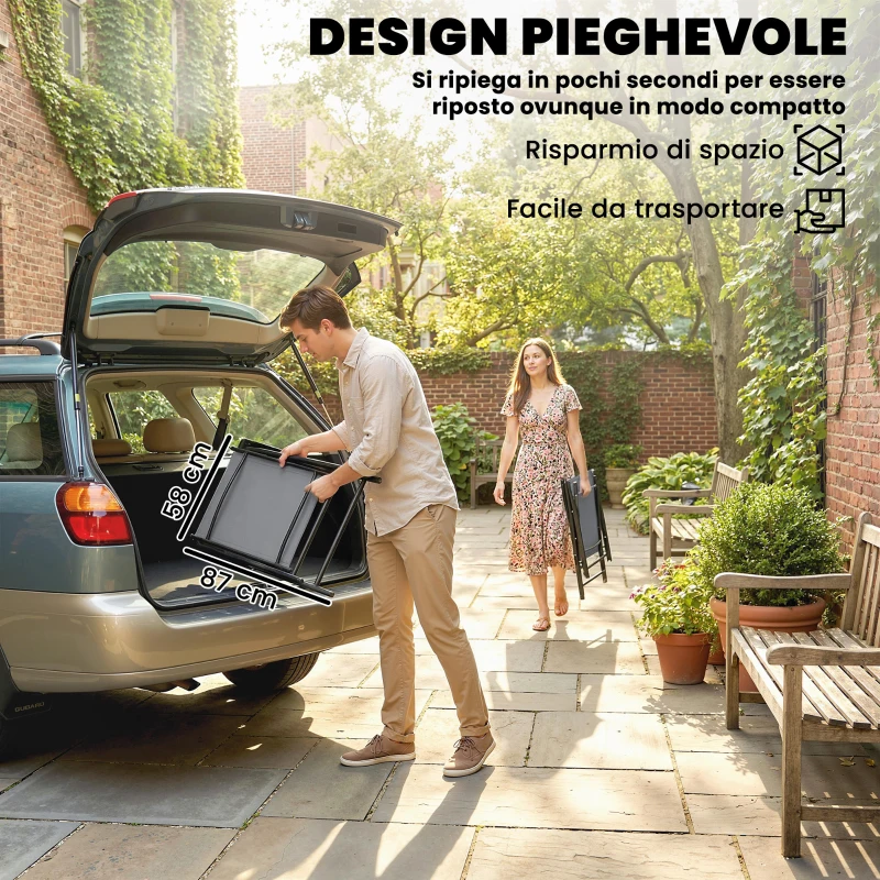 Outsunny Set di 2 Sedie Pieghevoli con Schienale Alto E Braccioli, Grigio Chiaro