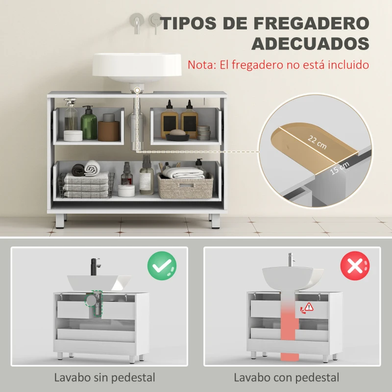 HOMCOM Mueble Bajo Lavabo con 2 Cajones Estilo Moderno para Lavabo sin Pedestal 80x30x60 cm Blanco