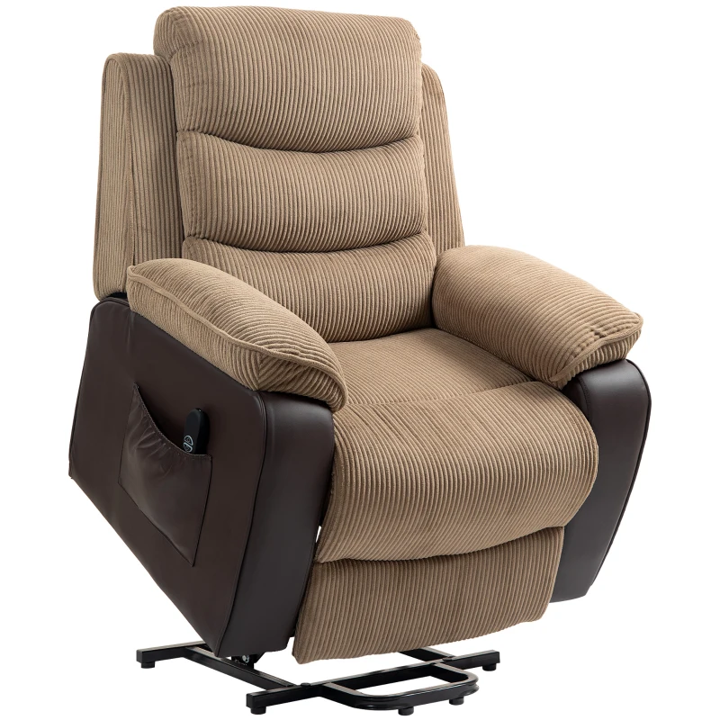 HOMCOM Poltrona Relax Reclinável Elétrica Levanta Pessoas com Comando, Porta USB e Bolsos Laterais Castanho