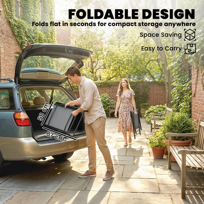 Outsunny Folding Garden Chairs Set of 4, Foldable Garden Dining Chairs with High Back, Armrests, Texteline Seat, Light Grey