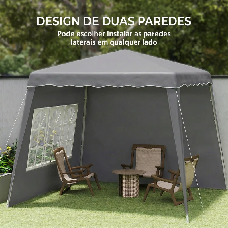 Outsunny Tenda Dobrável com 2 Paredes Laterais Altura Ajustável Proteção UV50+ e Bolsa de Transporte 240x240x250 cm Cinzenta