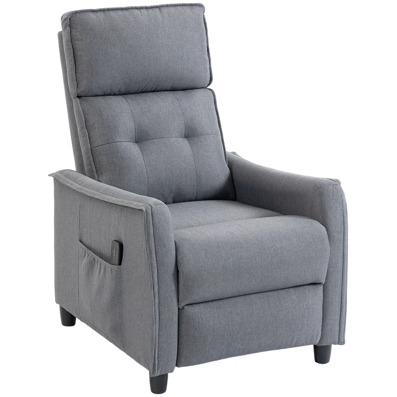HOMCOM Fauteuil Massant Reclinable Manuel en Tissu Effet Lin avec Télécommande, Gris clair