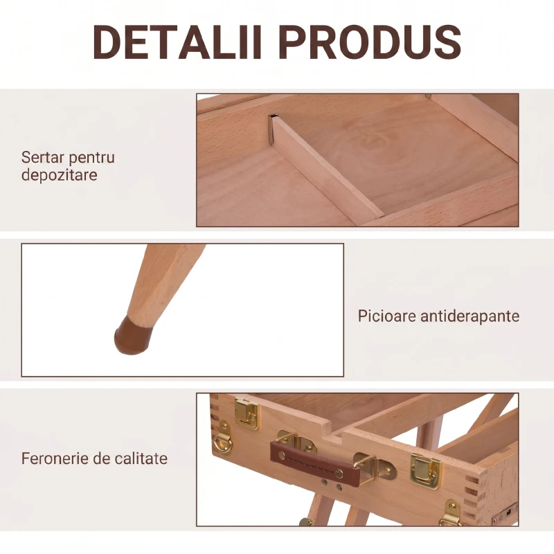 HOMCOM Chevalet din lemn ajustabil, pliabil, ideal pentru artiști, cu depozitare integrată