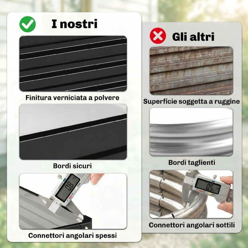 Outsunny Letto per Orto Rialzato a Fondo Aperto con Rivestimento, in Acciaio Zincato, 120x120x30 cm, Grigio