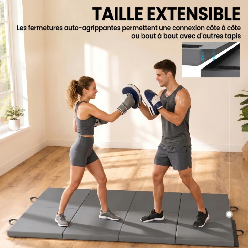 HOMCOM Tapis de gymnastique yoga pilates fitness pliable en 4 avec poignées revêtement synthétique 180 x 80 x 5 cm gris