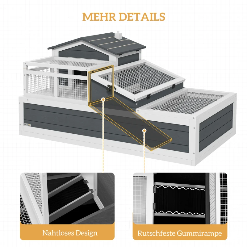 PawHut Schuldkrötenhaus, 2 Ebenen, für drinnen und draußen, Balkon, Tannenholz, Grau