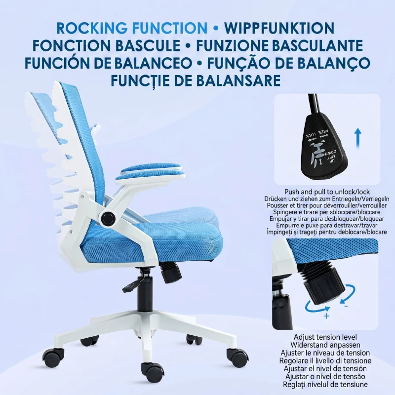 Vinsetto Scaun ergonomic pivotant, reglabil pe înălțime, cu brațe, 54x54x89-99 cm, alb și albastru