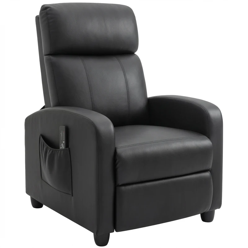 HOMCOM Fauteuil de Relaxation et Massage avec Inclinaison Manuelle Dossier Repose-Pied réglable revêtement synthétique Noir