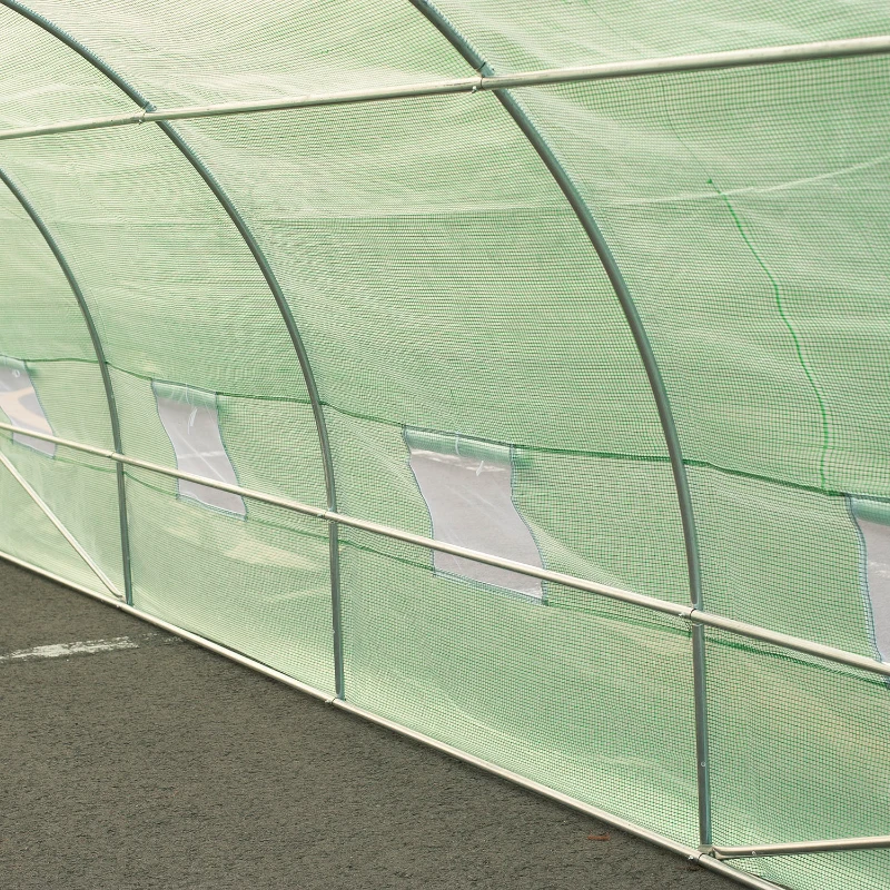 Outsunny Estufa Tipo Túnel 590x300x200cm com Porta Enrolável 8 Janelas Cobertura de PE 140g/m² e Tubo de Aço para Cultivos de Plantas Verduras Verde