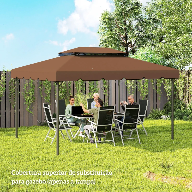 Outsunny Toldo de Substituição para Pérgola 400x300 cm com Duplo Teto e 8 Orifícios de Drenagem Marrom