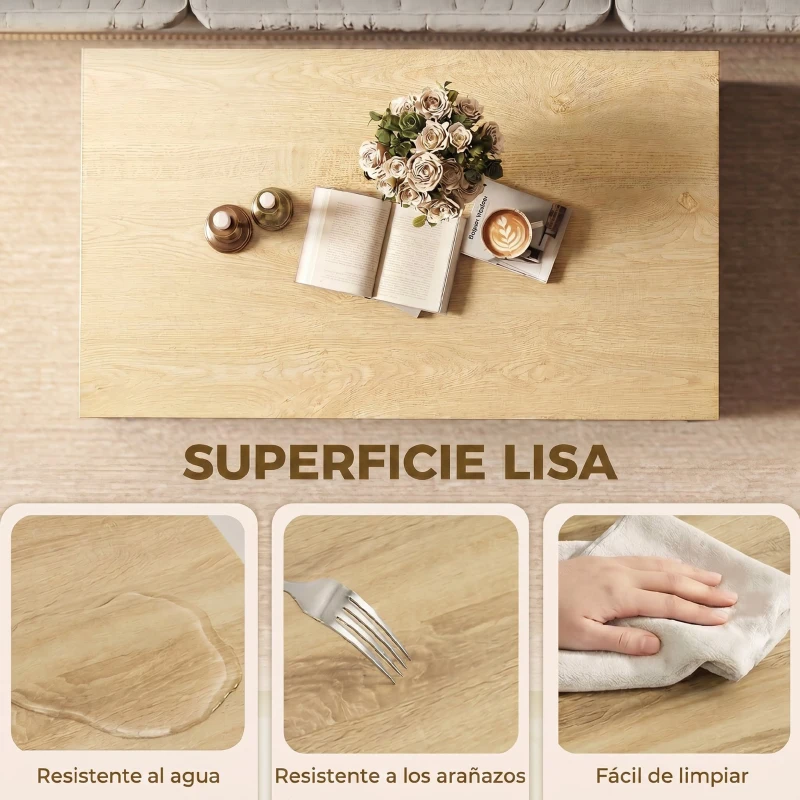 HOMCOM Mesa baja para Salón con Compartimento para Salón Sala de Estar 95x55x50 cm Natural y Blanco