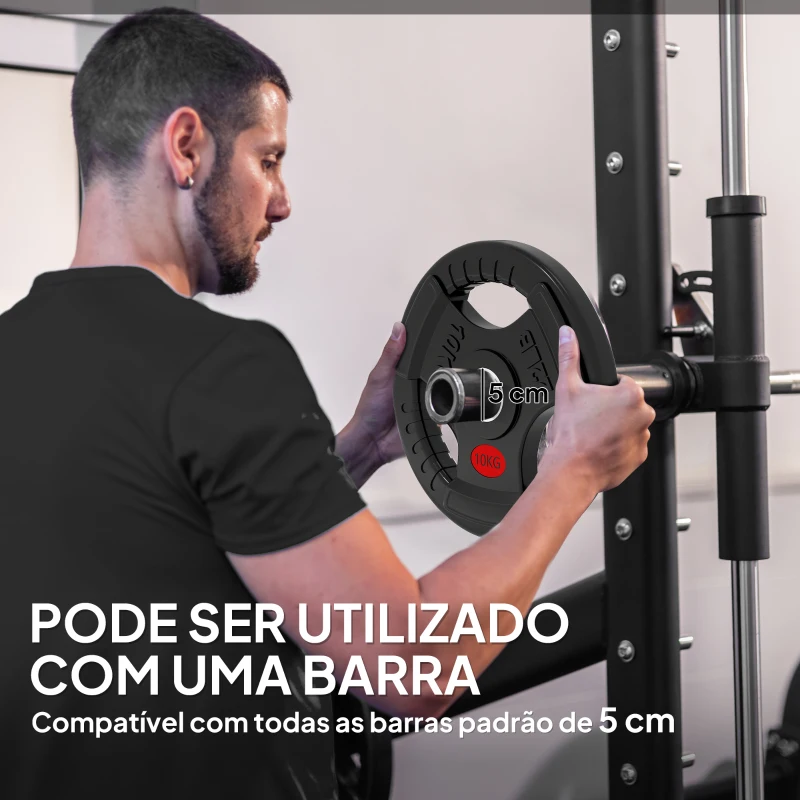 SPORTNOW Discos de Pesos com Orifício de Ø50 mm 2 Discos de 10 kg com Triplo Aperto para Halteres e Barras Ø32x4,5 cm Preto