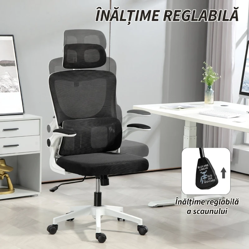 Vinsetto, Scaun de Birou, Reglabil și Reclinabil, Material textil din plasă, 60x59x114-122 cm, Negru