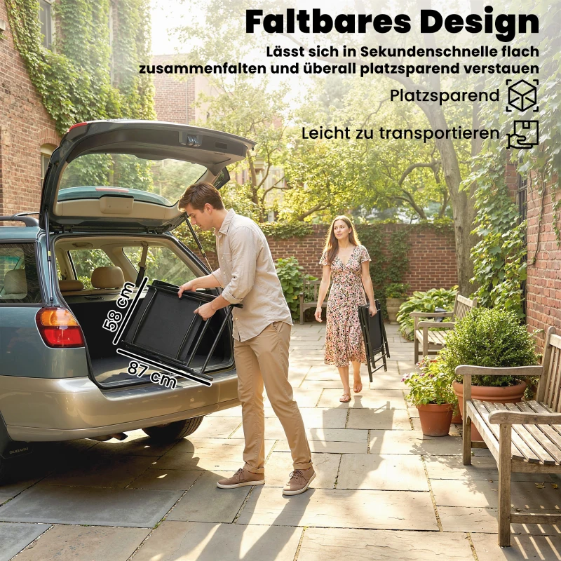 Outsunny 2er-Set Klappstuhl Gartenstuhl klappbar mit hoher Rückenlehne Armlehne Stahl Texteline 58 x 62 x 97 cm Schwarz