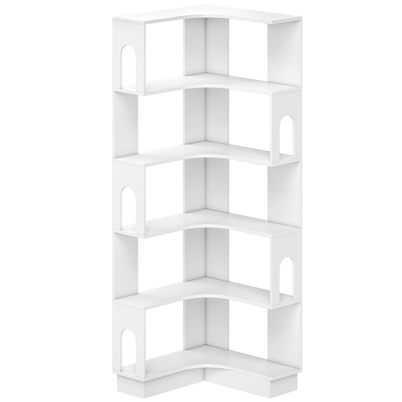 HOMCOM Estantería de esquina, estante de almacenamiento de 6 niveles con paneles laterales arqueados, 60 x 60 x 165,5 cm, blanco