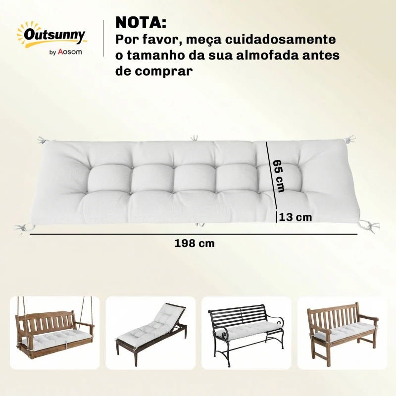 Outsunny Almofada para Banco Exterior com Tiras de Fixação Proteção UV50+ Recuperação Lenta Interior Exterior 198x65x13 cm Creme