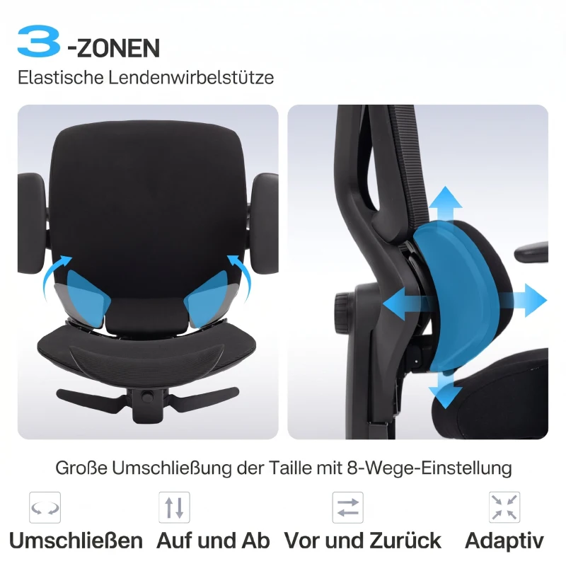 HOMCOM Scaun de Birou Ergonomic și Respirabil cu Suport Lombar Dinamic și Suport pentru Picioare, 73x75x120-128 cm, Negru