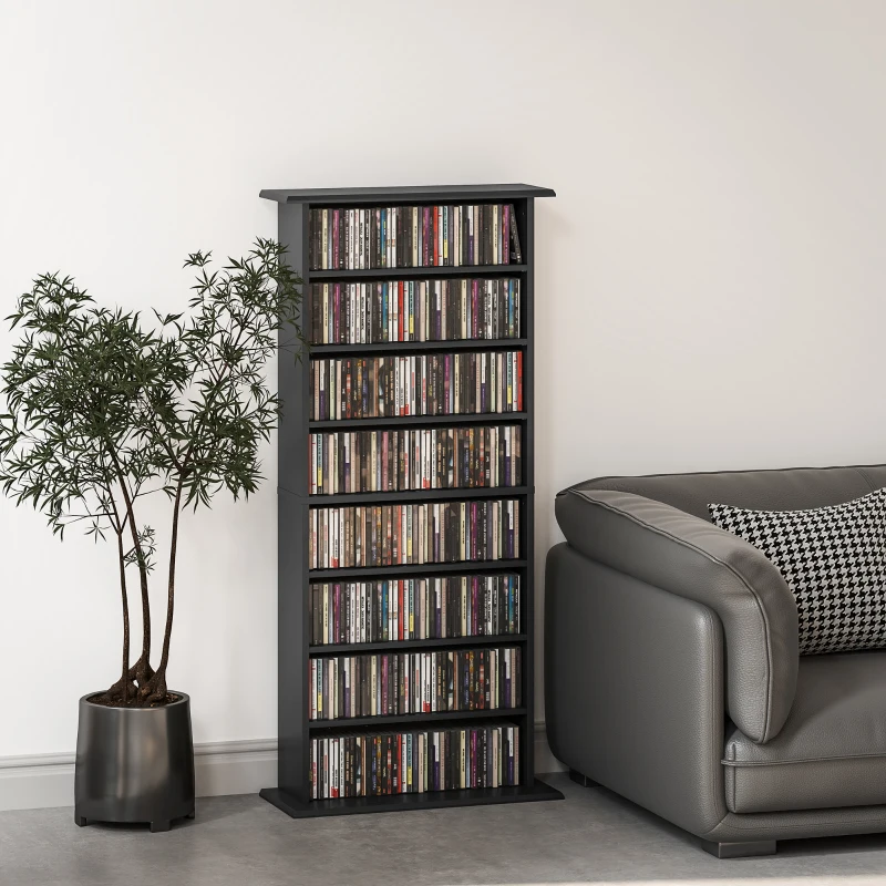 HOMCOM Rangements pour CD et DVD avec 8 compartiments et 6 étagères réglables, capacité max. 360 CD/185 DVD et Blu-ray, noir
