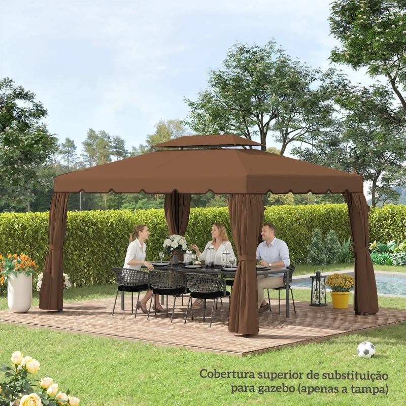Outsunny Toldo de Substituição para Pérgola 400x300 cm com Duplo Teto e 8 Orifícios de Drenagem Marrom