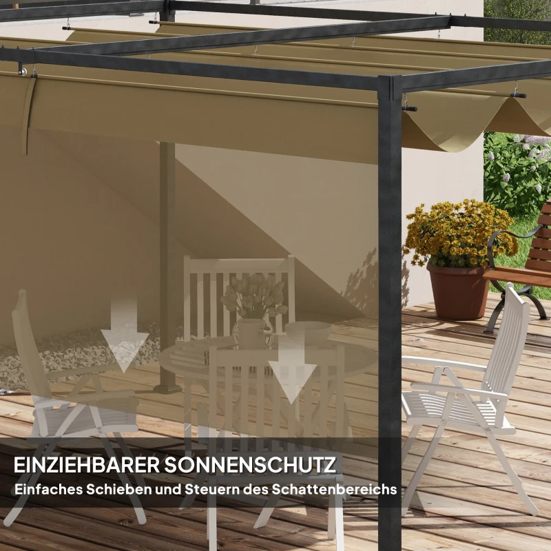 Outsunny Pergola, Robuuste Zonwering voor Tuin, Balkon, Terras, van Metaal en Kunststof, UV- en Waterafstotend, Khaki