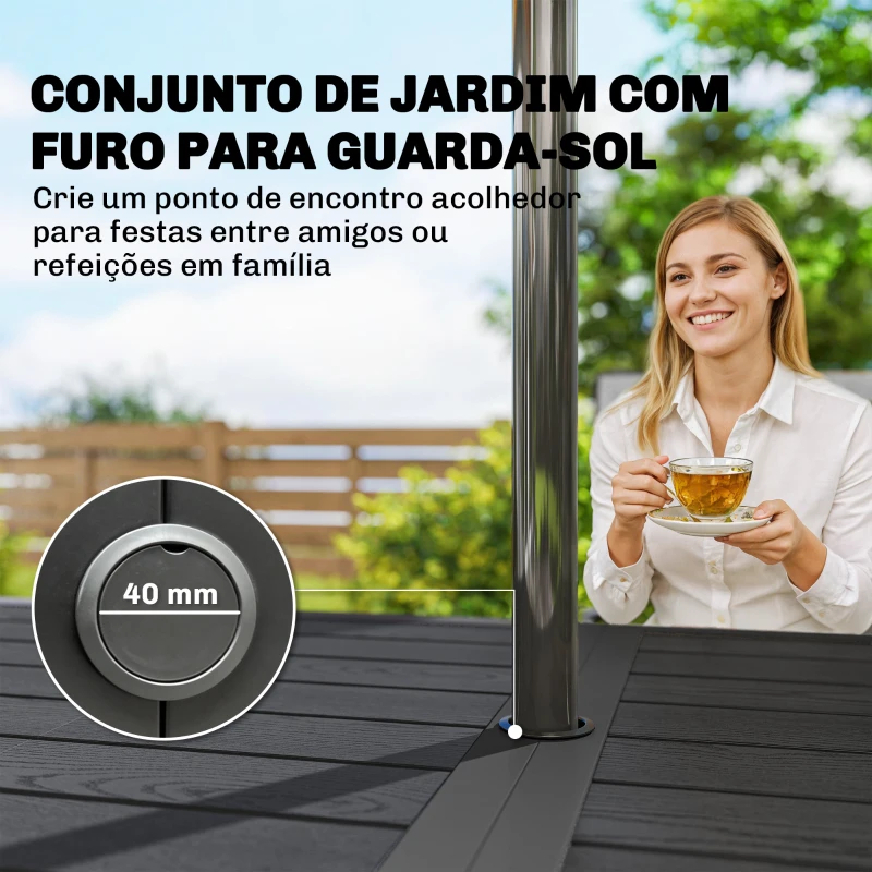 Outsunny Conjunto de Mesa e Cadeiras Jardim de 7 Peças com Mesa Metálica Efeito Madeira e 6 Cadeiras Empilháveis Cinza Misto