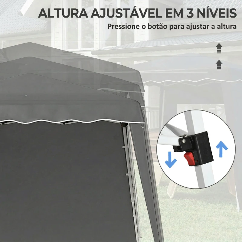 Outsunny Tenda Dobrável com 2 Paredes Laterais Altura Ajustável Proteção UV50+ e Bolsa de Transporte 240x240x250 cm Cinzenta