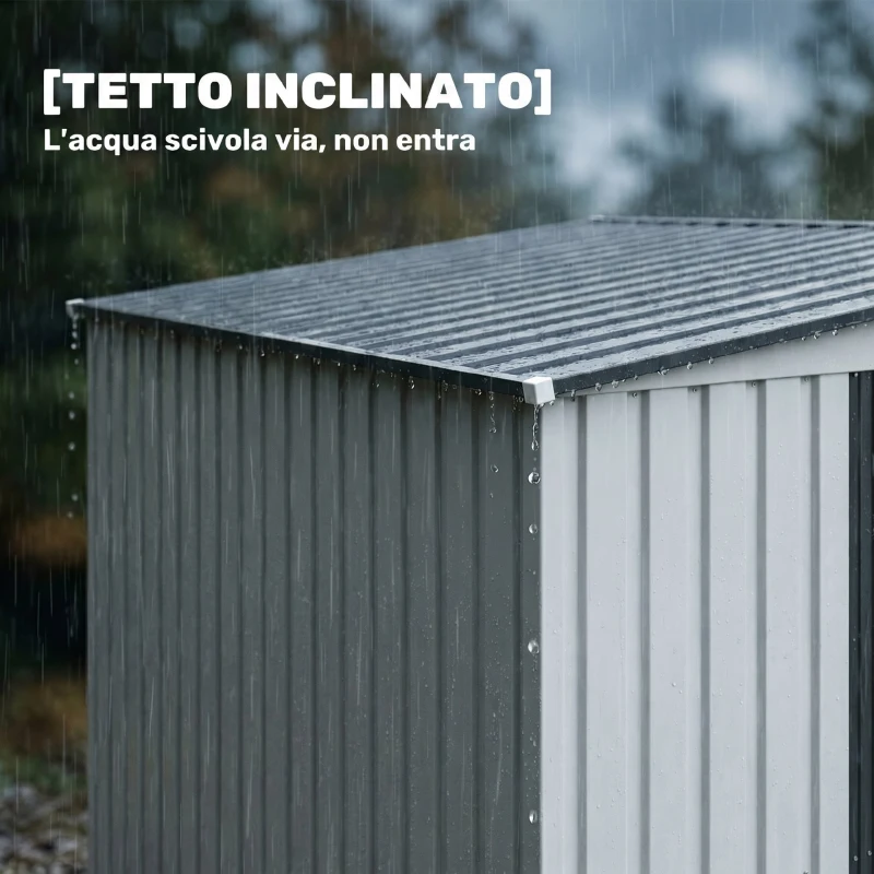 Outsunny Capanno Attrezzi in Metallo 1.5x2m con Base, Porta Scorrevole e Tetto Inclinato, Bianco