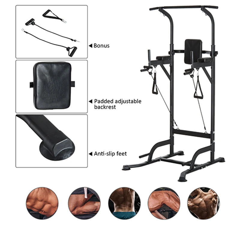 HOMCOM Stazione Fitness Multifunzione Power Tower per Allenamento a Casa Professionale Portata 120kg 129x98x172-224cm