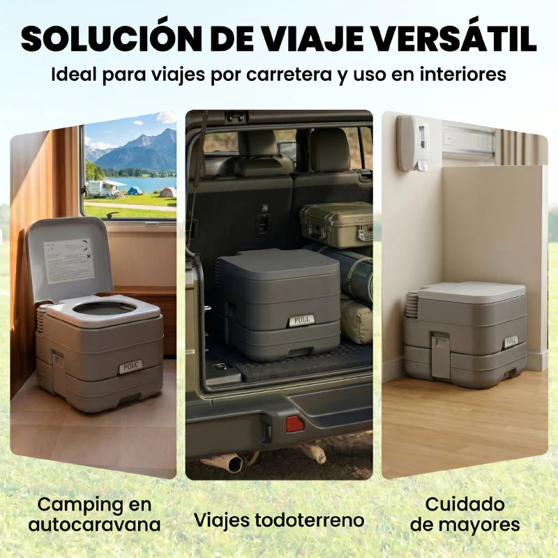 HOMCOM Inodoro Portátil con Tanques Dobles de 10L Estructura en Plástico PE para Camping y Senderismo 36x42x30 cm Gris