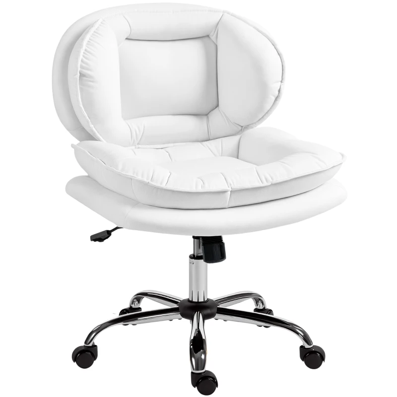 HOMCOM Cadeira de Escritório com Rodas Cadeira para Secretária com Função Inclinável Assento Amplo Sem Braços 60x65x83-93 cm Branco