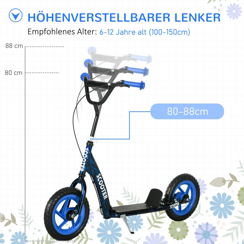 AIYAPLAY Kinderroller, höhenverstellbarer Tretroller für Kinder, mit Bremse, Ständer, 2 Räder, Stahl, Blau