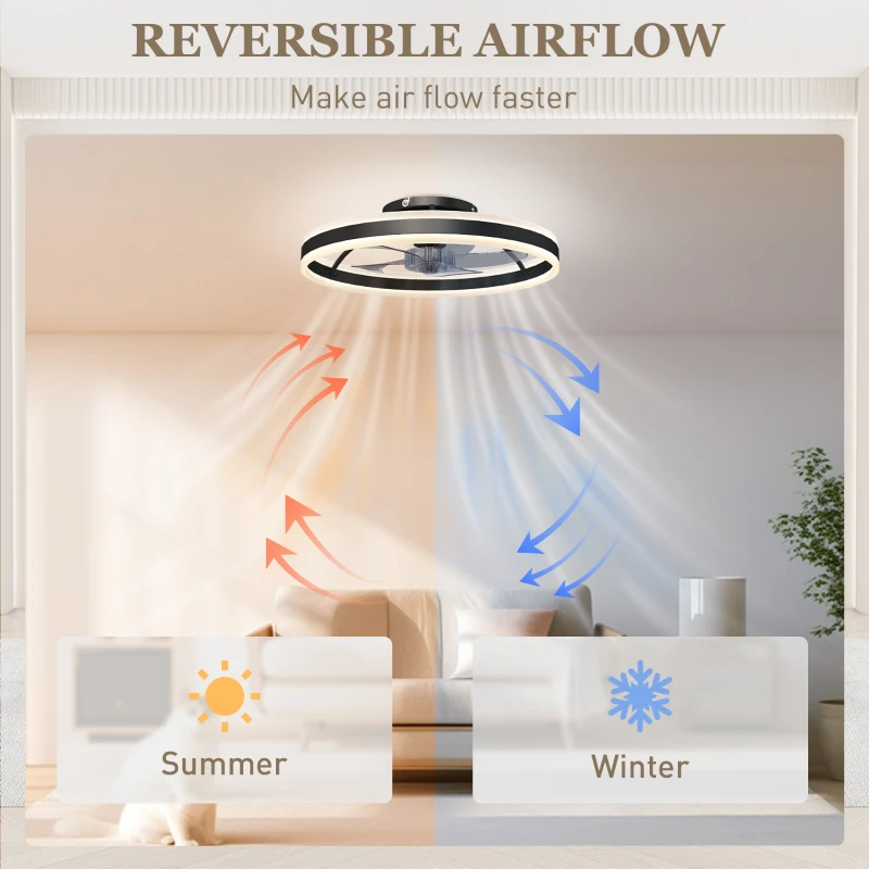 HOMCOM Ceiling Fan with Light and Remote, LED Mount Ceiling Fan with 3 Colour Temperatures, 6 Speed, 50 cm, Black
