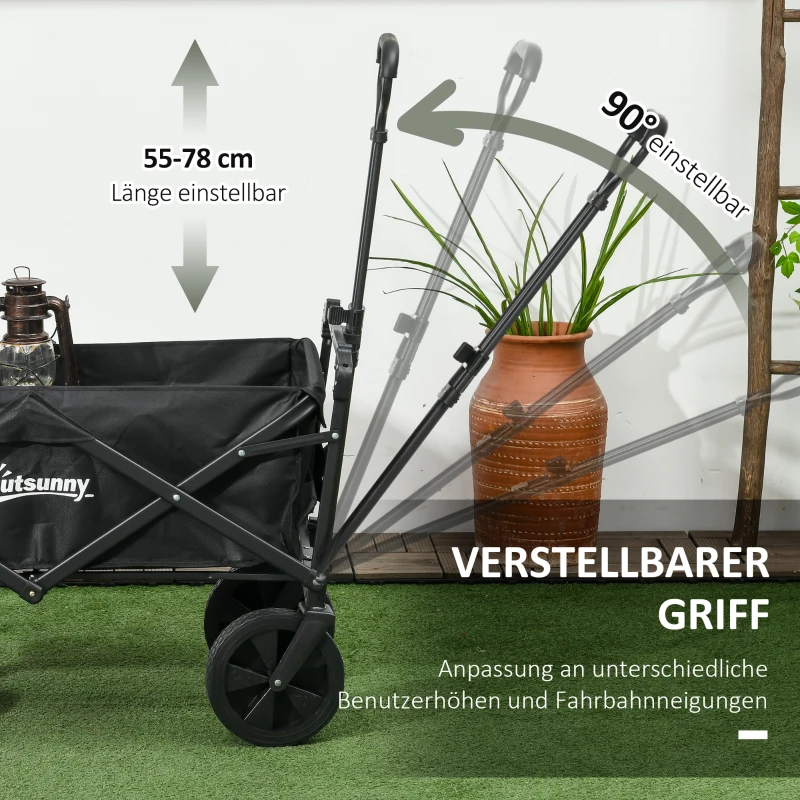 Outsunny Bollerwagen mit Dach, klappbar, 110L Kapazität, Stahlrahmen, 97x52x105 cm, Schwarz