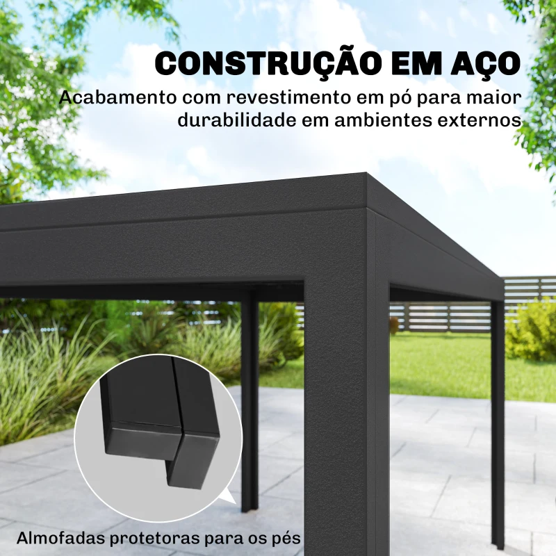 Outsunny Conjunto de Mesa e Cadeiras Jardim de 7 Peças com Mesa Metálica Efeito Madeira e 6 Cadeiras Empilháveis Cinza Misto
